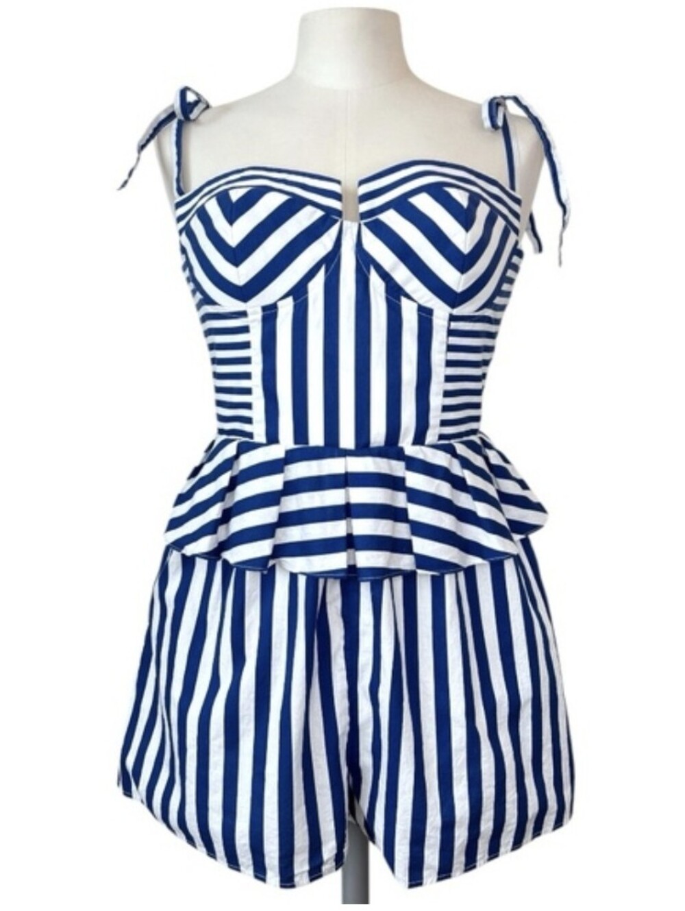 Yumi Kim Vera Romper: Breezy Stripe w/Tie Straps & Peplum Waist, Size Small, NWT
